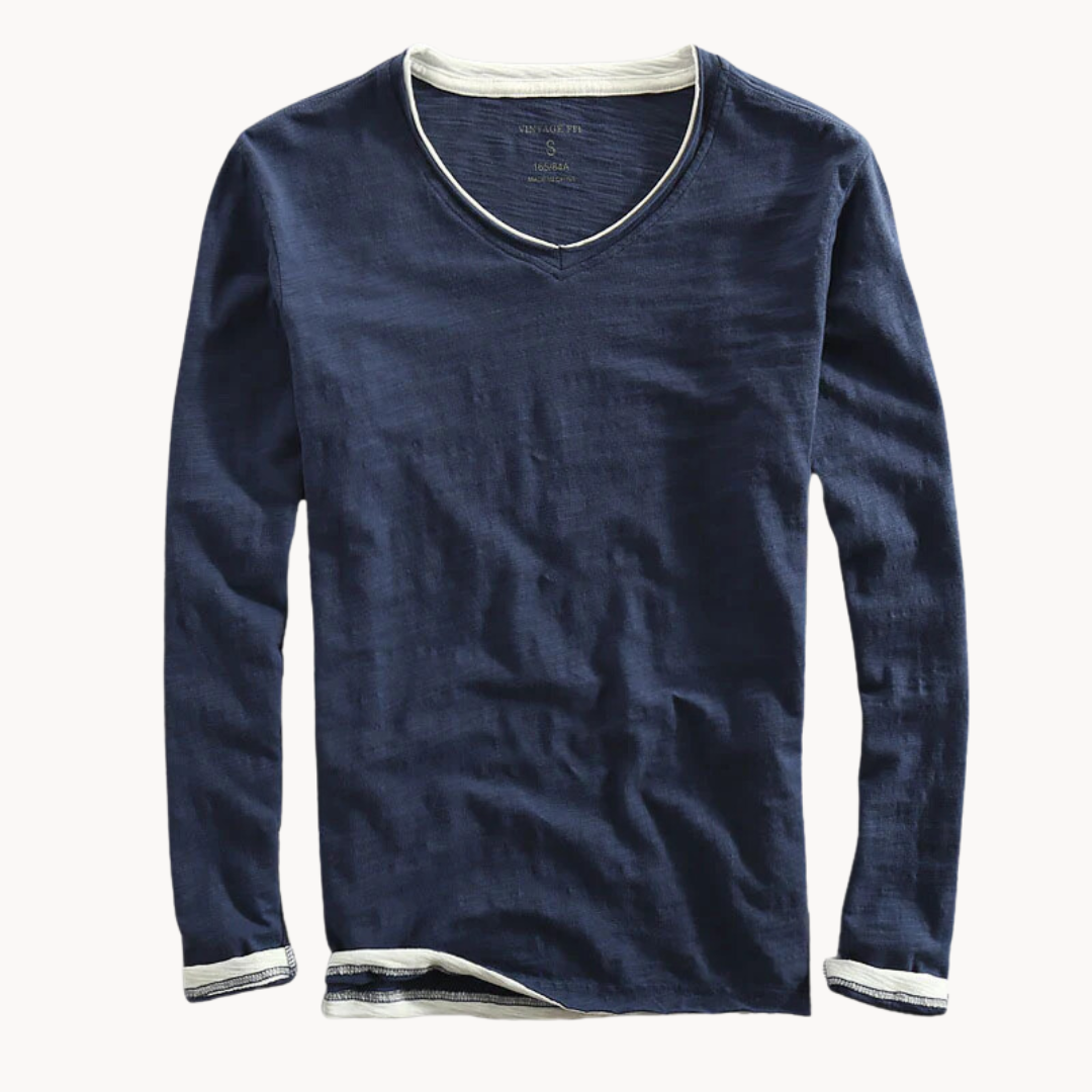 VELL™ - Cotton Long Sleeve V-Neck Shirt