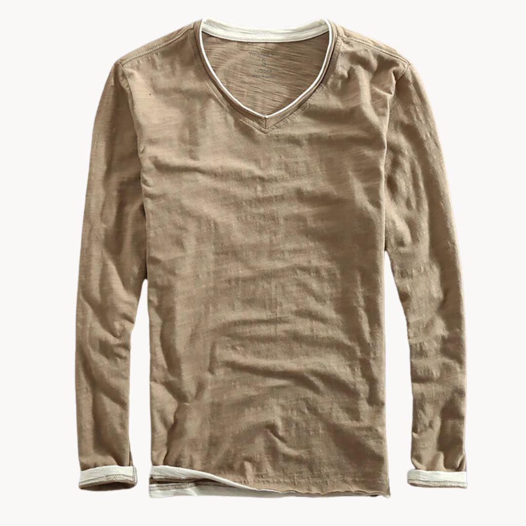 VELL™ - Cotton Long Sleeve V-Neck Shirt