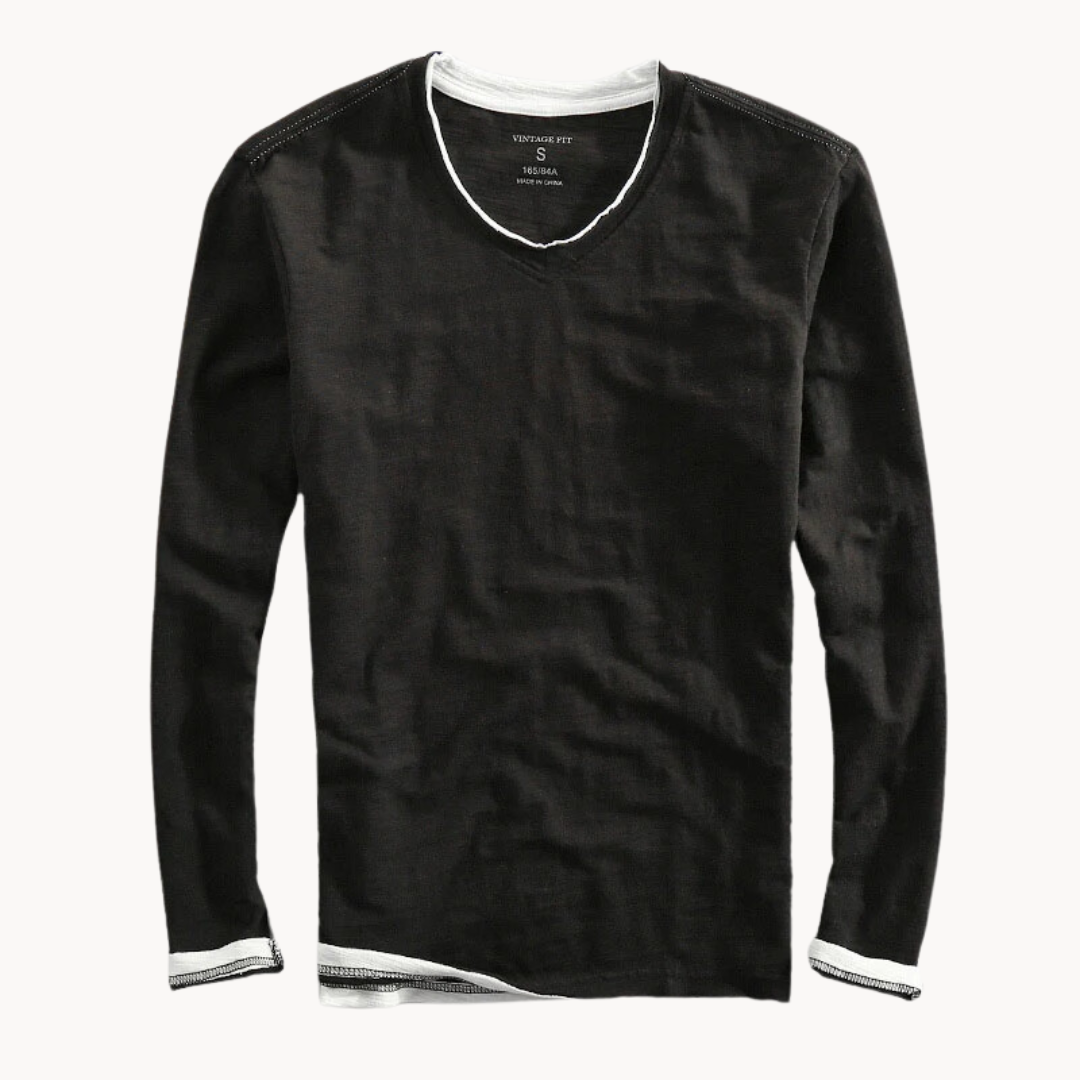 VELL™ - Cotton Long Sleeve V-Neck Shirt