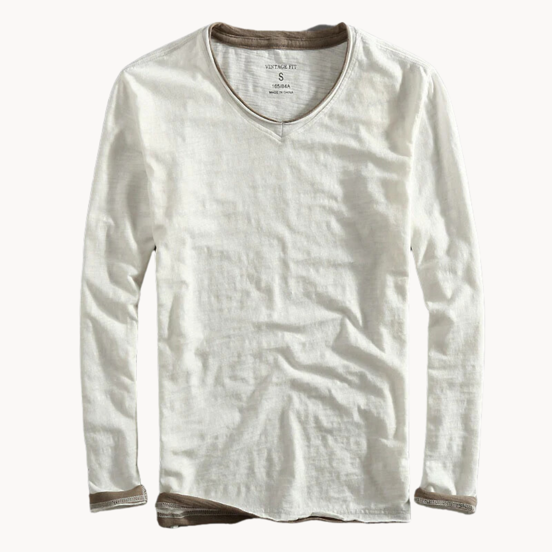 VELL™ - Cotton Long Sleeve V-Neck Shirt